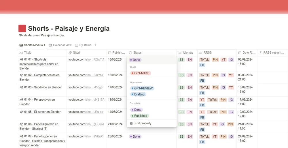 mira la base de datos de notion