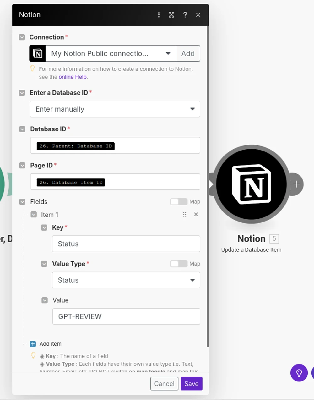 poner imagen del Update a database item