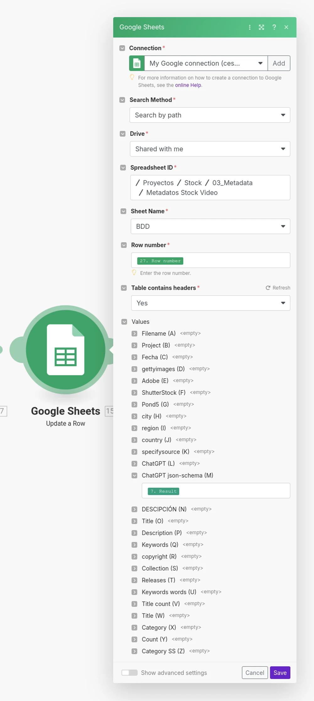 Google Sheets resultado de ChatGPT