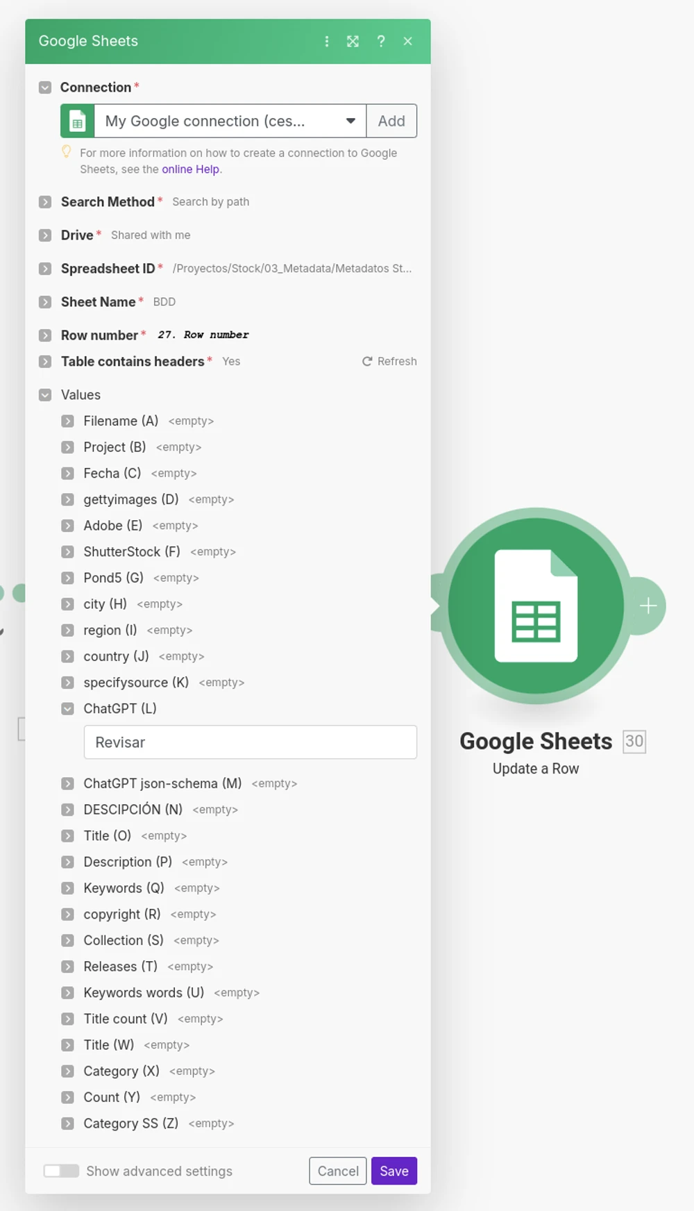Actualización de campo de Google Sheet para parar Make y asistente ChatGPT